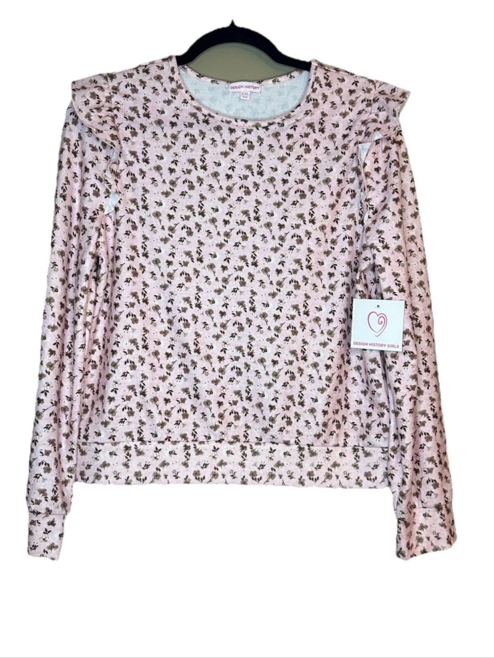 NWT Design History Girls Floral Ruffle Sweatshirt XXL Pink